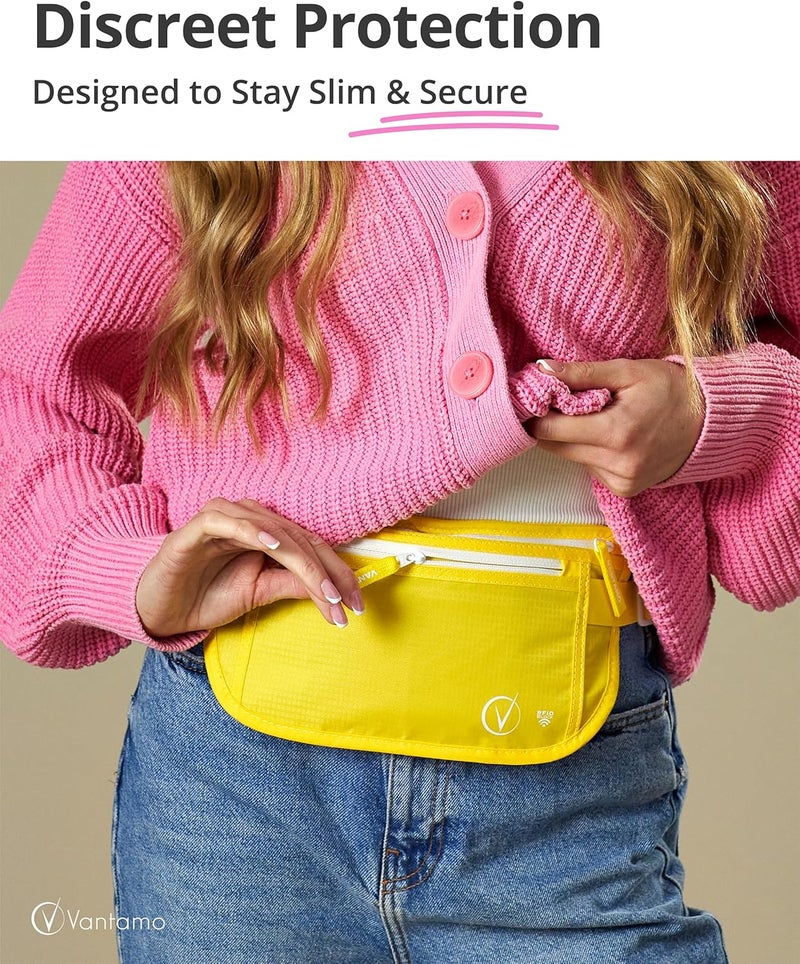 Vantamo Money Belt with RFID For Men & Women, Hidden Passport Holder for Travel, 2 Compartment Travel Fanny Pack for Women Anti Theft - Image 2